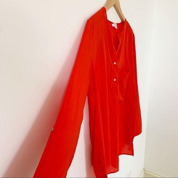 Alfred Sung Pure Red Hi/Lo Semi Sheer Blouse - Picture 5 of 7